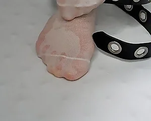 Sole fetish moist socks in the douche